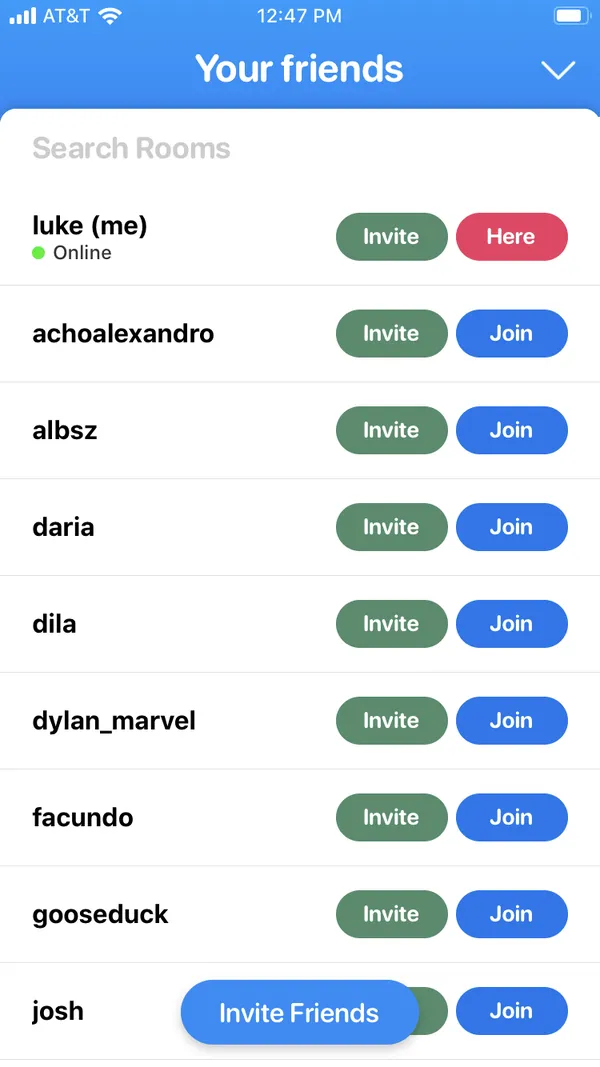 Friends list with invite/join