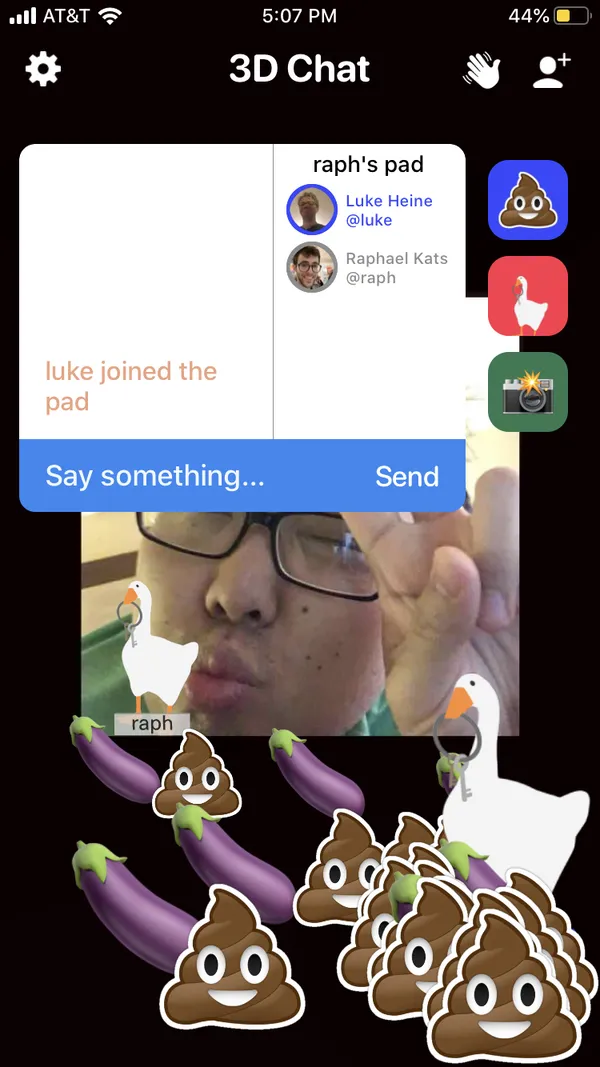 Video chatting in a friend's pad